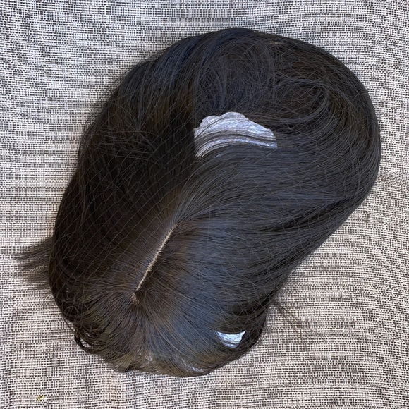 NWT 16-17”natural black brown hint straight blended human mix topper round bangs - Picture 15 of 16